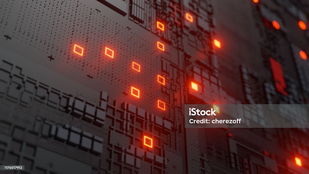Tech Wall Abstract Futuristic Design Tech Wall With Red Bright Elements Stock ...