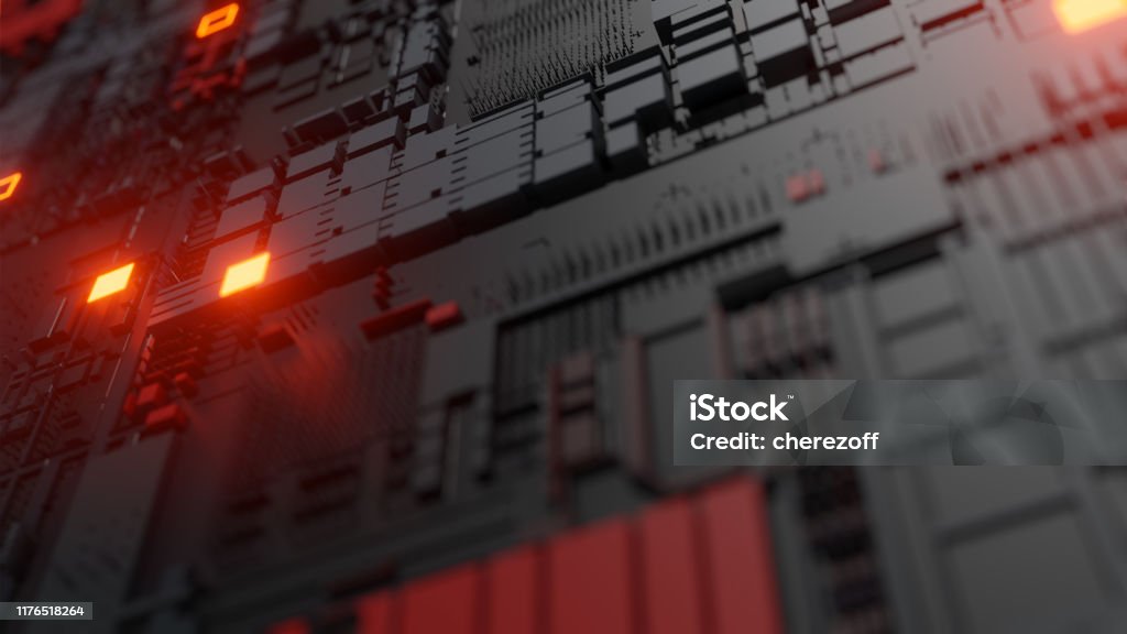 Abstract Futuristic Design Tech Wall With Red Bright Elements Stock ...