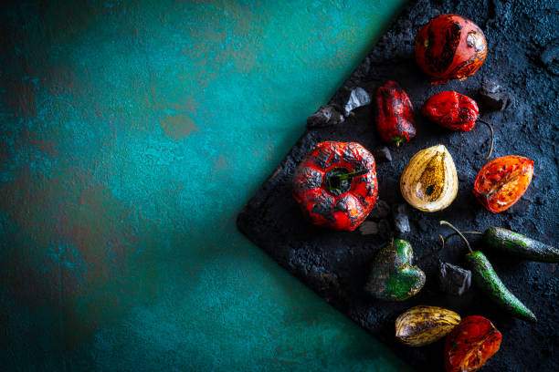 Grilled chili and otmato for ranchera hot sauce Mexican recipe preparation