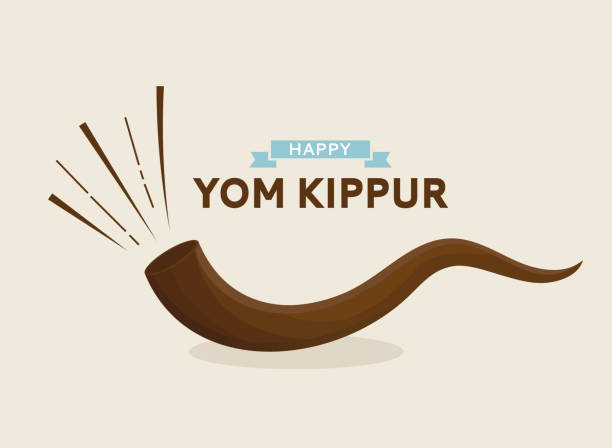 ilustraciones, imágenes clip art, dibujos animados e iconos de stock de feliz tarjeta yom kipur con shofar. vector - yom kippur