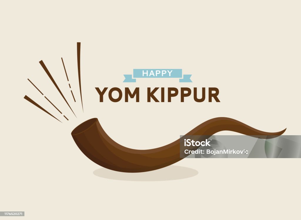 Shofar ile Mutlu Yom Kippur kartı. Vektör - Royalty-free Yom Kippur Vector Art