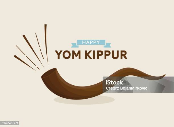Shofar Ile Mutlu Yom Kippur Kartı Vektör Stok Vektör Sanatı & Yom Kippur‘nin Daha Fazla Görseli - Yom Kippur, Şofar, Simge