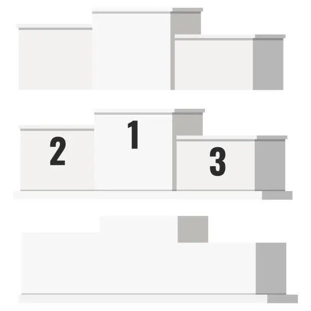 Vector illustration of Flat style vector illustration set of white winner podium templates with number and without isolated on white background.