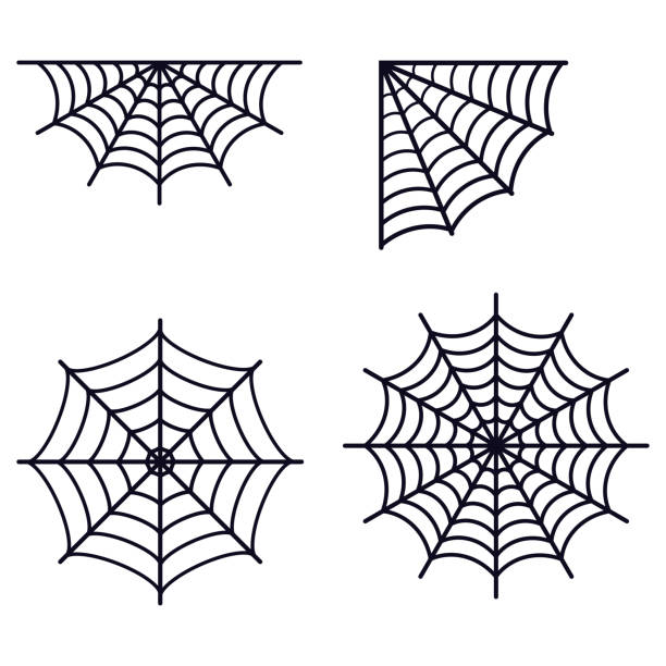 Set different simple black spederwebs silhouette icon isolated on white background flat spider web vector illustration Set of different simple black spederwebs silhouette icon isolated on white background. Flat style spider web symbol vector illustration. Graphic design element for Halloween party. spider web stock illustrations