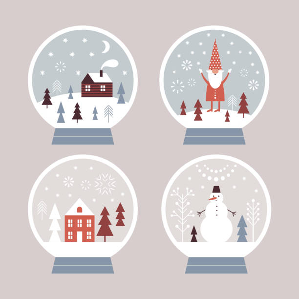 Snow globes set, Christmas illustration vector art illustration
