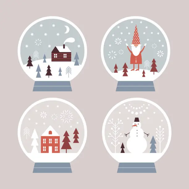 Vector illustration of Snow globes set, Christmas illustration