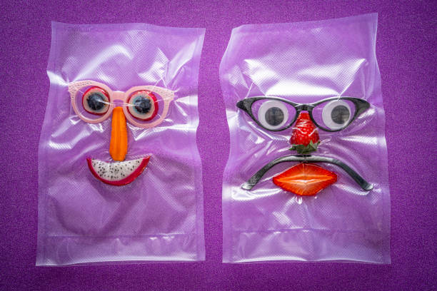 Funny concept on future food sous vide faces and food spherifications