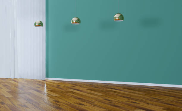 istock empty interior with birch walls and a large window. decorative vase with white branches. beige parquet made of natural wood.. 3D rendering. 1176524630