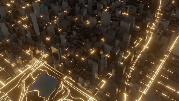 istock Modern city traffic road at night 1176525347