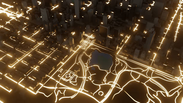 istock Modern city traffic road at night 1176525437