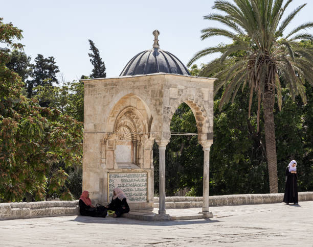 баб-эль-асбат возле здания dome of the rock на территории внутренней части храмовой горы в старом городе в иерусалиме, израиль - el aqsa стоковые фото и изображения