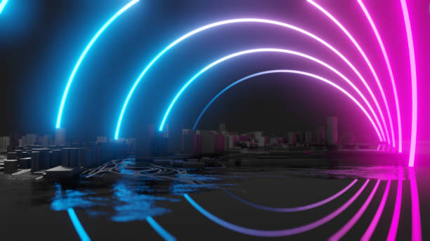 istock Futuristic night city. Cyberpunk style 3D illustration 1176527730