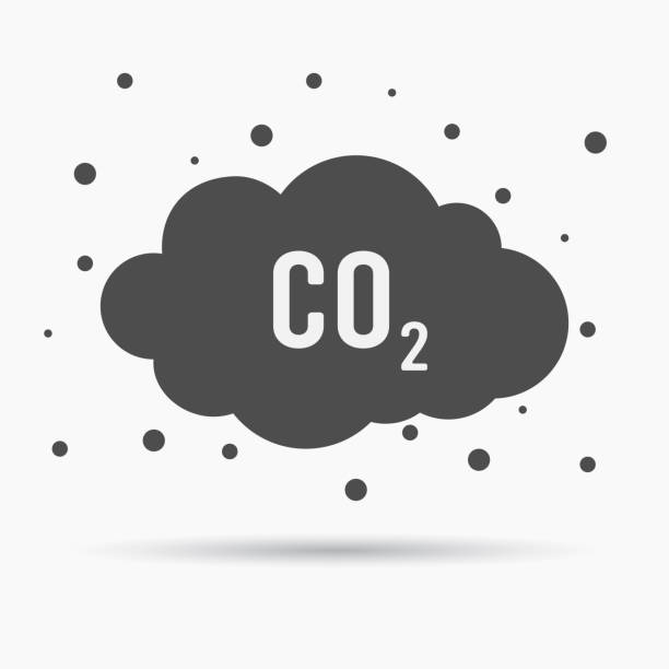 co2 emisji ikona chmura wektor płaski, dwutlenek węgla emituje symbol, koncepcja zanieczyszczenia smogiem, uszkodzenia zanieczyszczeń dymem, pęcherzyki zanieczyszczeń, etykieta śmieci - c02 stock illustrations