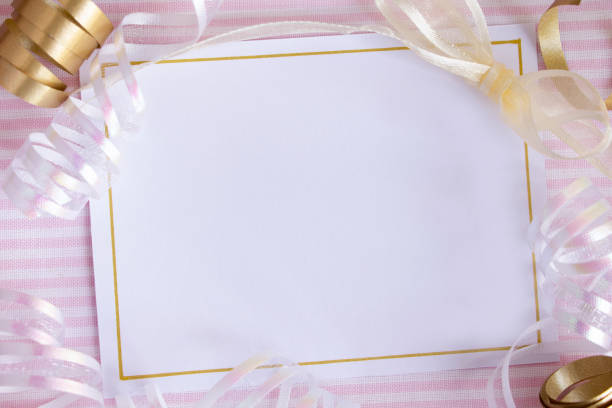 istock Blank card with ribbons and pink stripes 1176527822