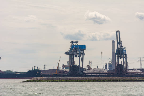 istock Coal Terminal Rotterdam in front of Large coal powerplant 1176527921
