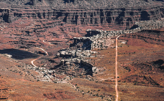 Remote located desert road inside the Canyonlands National Park, Utah, USA.