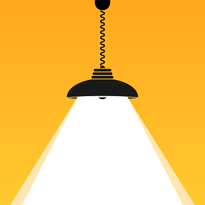 Ceiling lamp light bulb shine. Bright Business background for your text. Vector interior sign.
