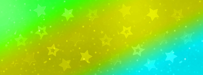 Festive abstract background with stars in trendy rainbow gradient background. Texture for new year, birthday, baby shower party. Creative pattern. Neon colors banner.