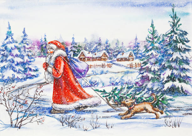 istock New Year postcard with Santa and running dog 1176533525