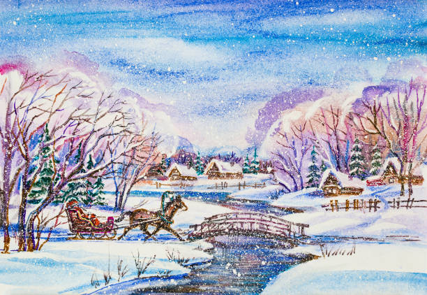 istock Winter village landscape with Santa in sleigh 1176534186