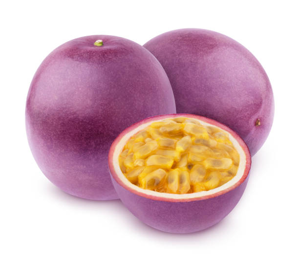 istock Composition with whole and cutted passion fruits isolated on white background. As design element. 1176538037