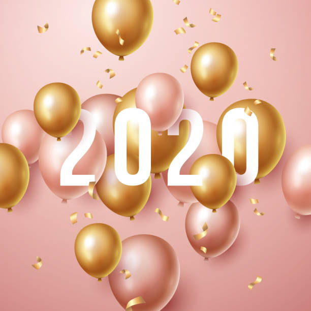 istock Happy new year 2020 background with floating party balloons 1176539106