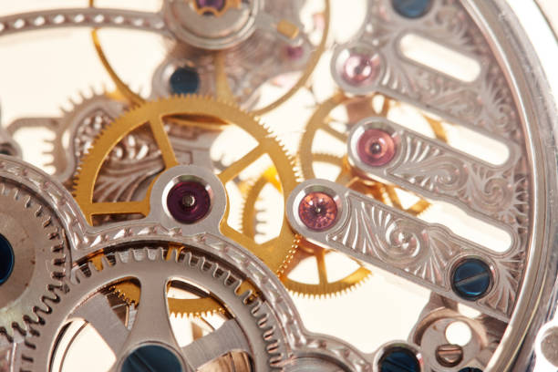 kompleks, zdobiony wewnętrzny zegarek wewnątrz luksusowego zegarka - watchmaking time watch silver zdjęcia i obrazy z banku zdjęć