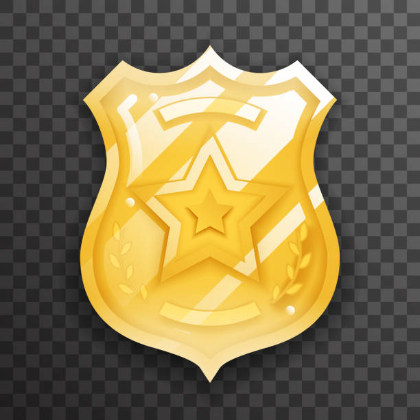 istock Police officer gold badge icon protection insignia law order decoration design vector illustration 1176542516