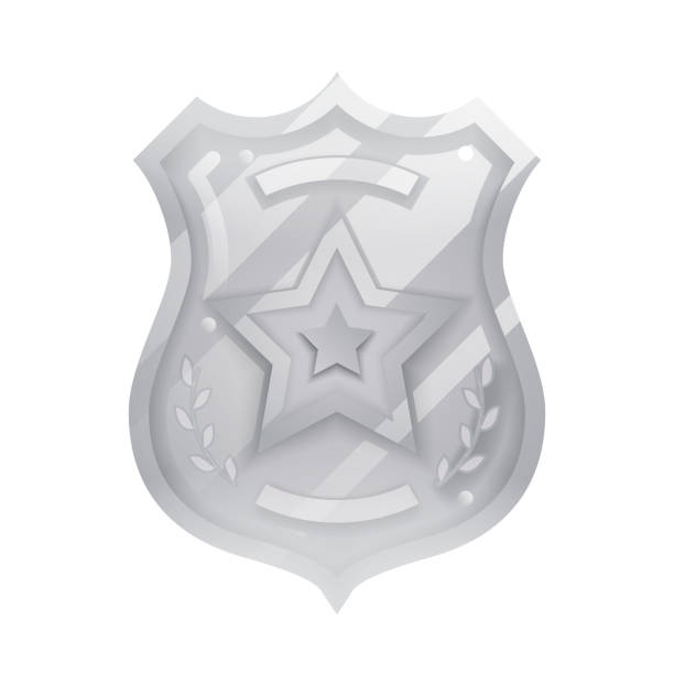 ilustraciones, imágenes clip art, dibujos animados e iconos de stock de steel policía oficial insignia icono de protección insignia orden ley orden de decoración aislada diseño vector ilustración - police officer security staff honor guard