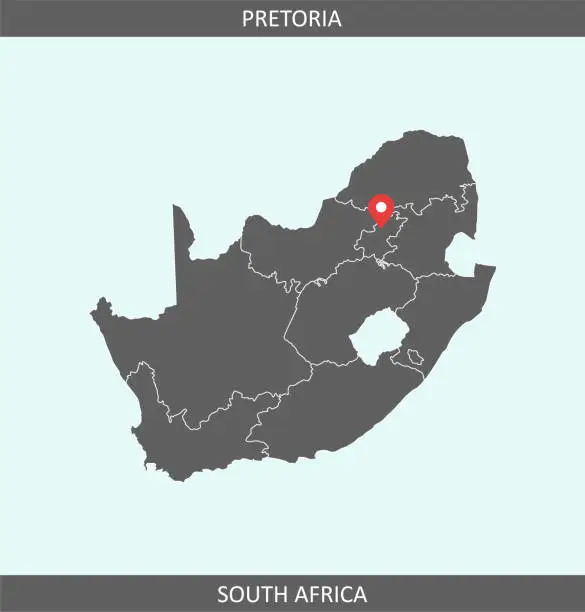 Vector illustration of South Africa map vector with capital city location Pretoria for educational purposes