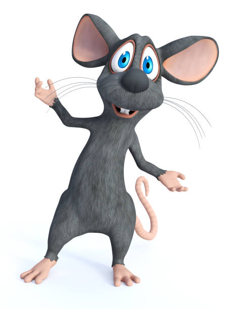 rendição 3d de um rato de sorriso dos desenhos animados que lhe está dando boas-vindas. - fun mouse animal looking - fotografias e filmes do acervo