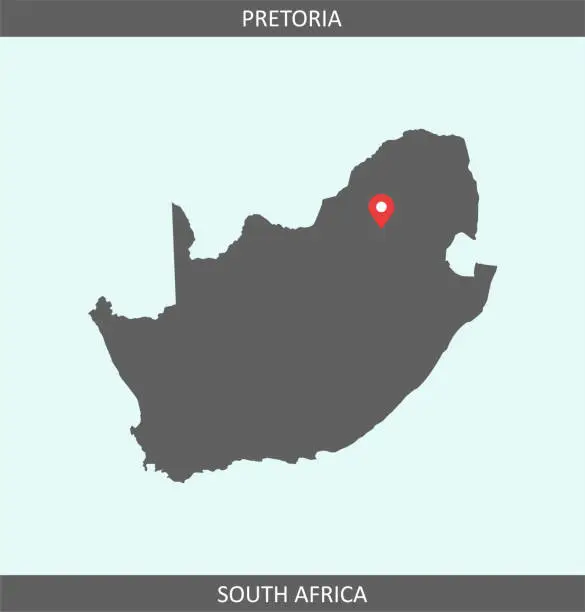 Vector illustration of Vector map of South Africa with capital city location Pretoria for educational purposes