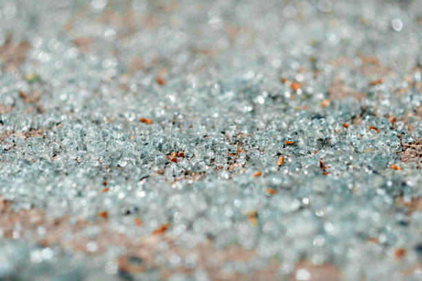 Glass splinter of a car glass panel on the floor