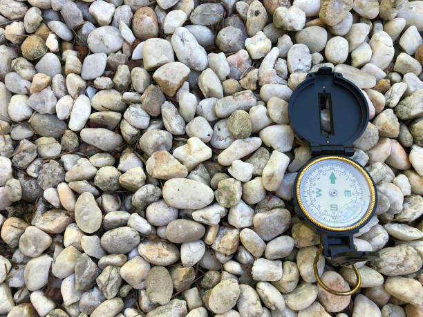 istock Compass Placed Off-center to Round Rocks in Background 1176552933