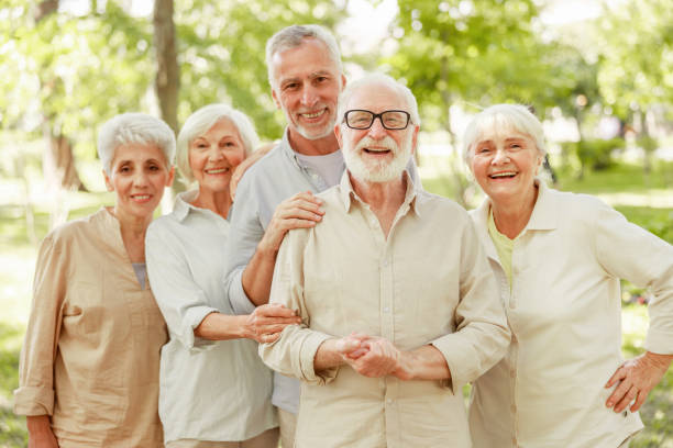 istock Happy senior people standing on the street 1176557087