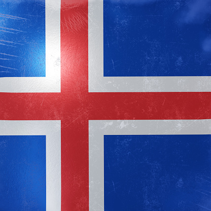 3d rendering of a rusty and old Iceland flag on a metallic surface.