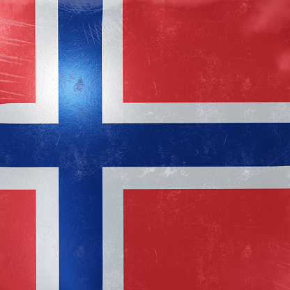 3d rendering of a rusty and old Norway flag on a metallic surface.