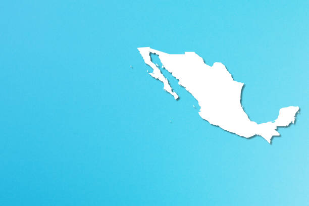 mapa meksyku na niebieskim tle z miejscem na kopiowanie - outline mexico flat world map zdjęcia i obrazy z banku zdjęć