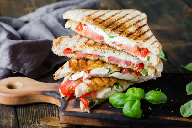 istock Sandwiches with mozzarella, basil and tomatoes. Italian sandwich 1176560501