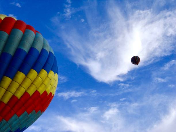 two hot air balloons in clear sky - hot air balloon california napa napa valley imagens e fotografias de stock