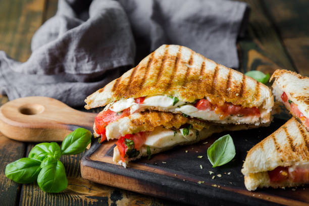 istock Sandwiches with mozzarella, basil and tomatoes. Italian sandwich 1176561207