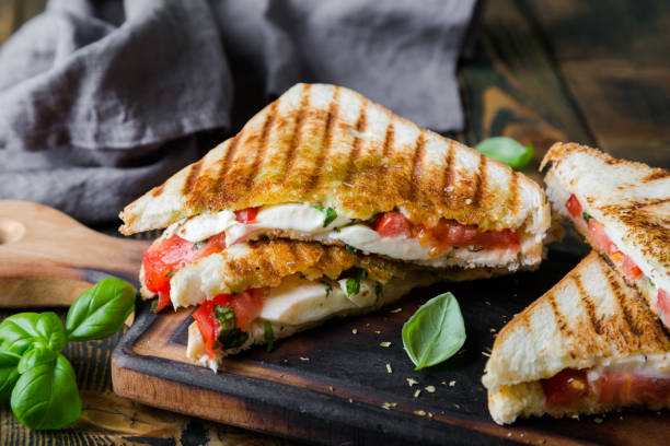 istock Sandwiches with mozzarella, basil and tomatoes. Italian sandwich 1176561218
