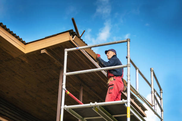 istock old house renovation - construction worker installing new planks on house roof eaves 1176571000