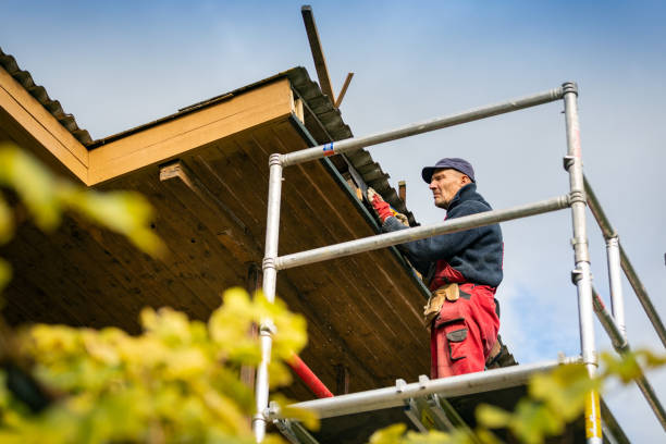 istock worker on scaffolding renovating wooden roof structure 1176571018