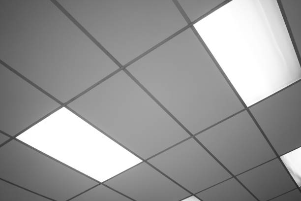 istock White ceiling with neon light bulbs in uprisen view.as background interior decoration concept with copy space for your text or design. 1176576738