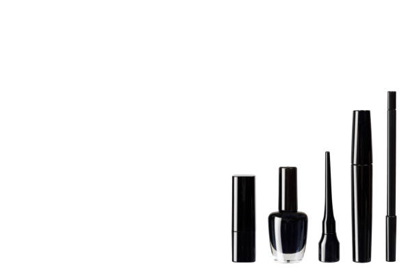 istock Black mascara, nail polish and lipstick, eye makeup brush. 1176577241