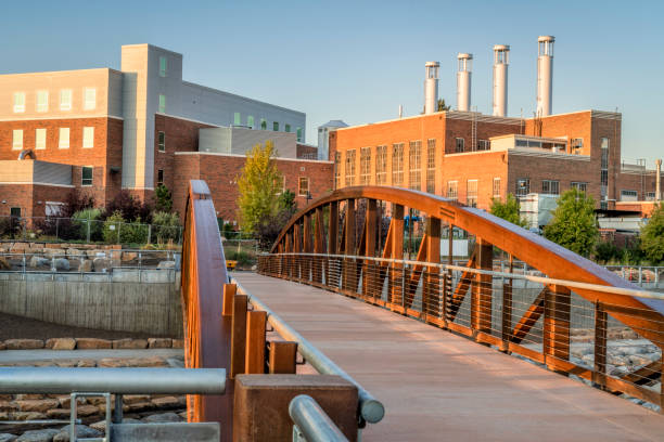 footbridge over a river and whitewater park