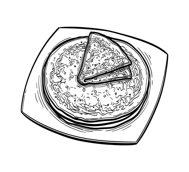 illustrations, cliparts, dessins animés et icônes de croquis d'encre des crêpes - pancake blini russian cuisine french cuisine
