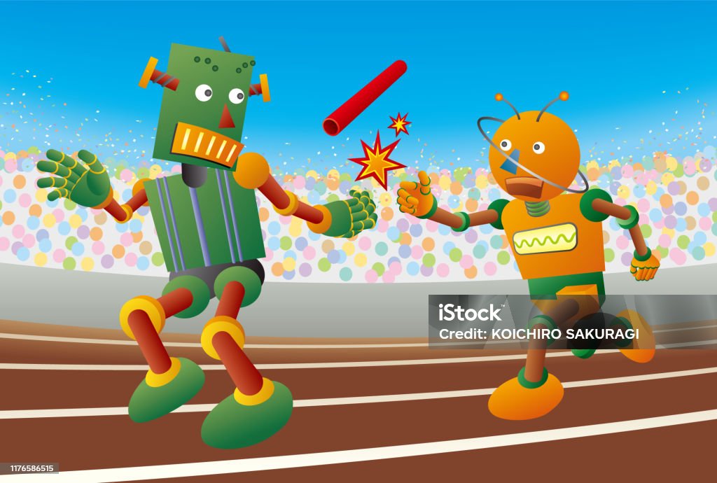 Ilustración de Los Corredores De Robots No Pueden Pasar La Batuta En Una Carrera  De Relevos y más Vectores Libres de Derechos de Atleta - Atletismo - iStock