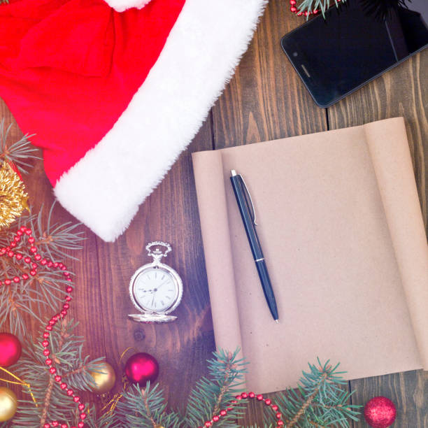 istock Empty wishlist for Santa Claus.Flat lay composition with empty card 1176587131